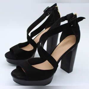 Limelight Black Lainey Platform Sandals Block Heel Size 7.5